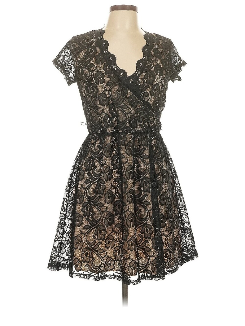 Lace Overlay Mini Dress - Black, Size Large